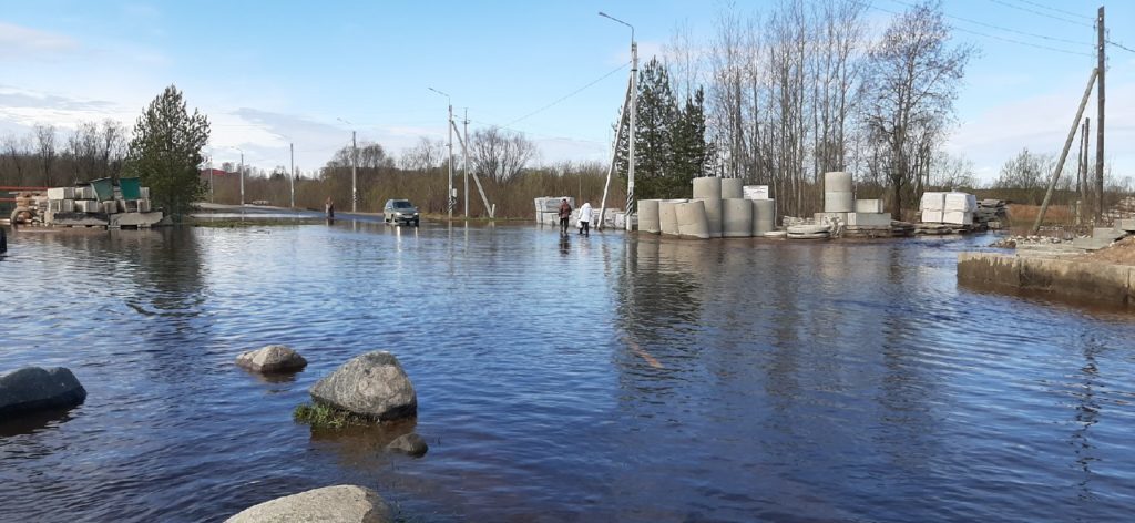 Вода в Северной Двине в районе поселка Березник Виноградовского района идет на спад